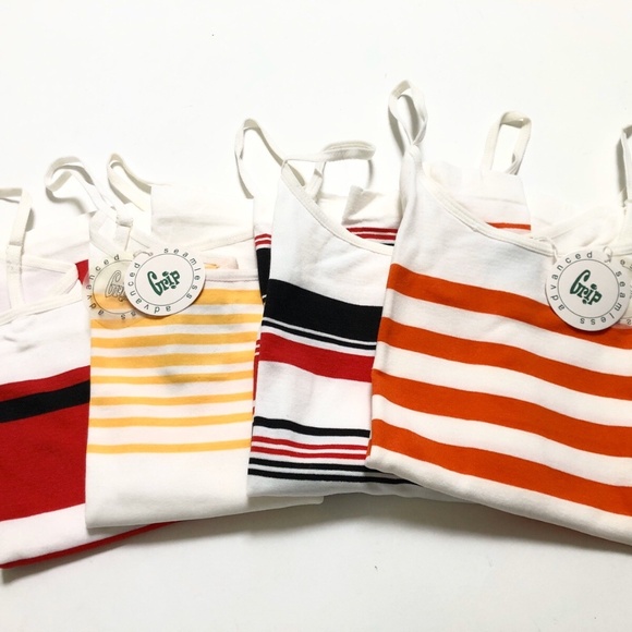 NWT 4pc Grip Cami Tank Top Lot L/XL Striped Nylon Spandex Red Yellow Black Orang - Picture 8 of 8
